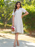 Off White Cotton Flex Floral Printed A-line Shirt Dress